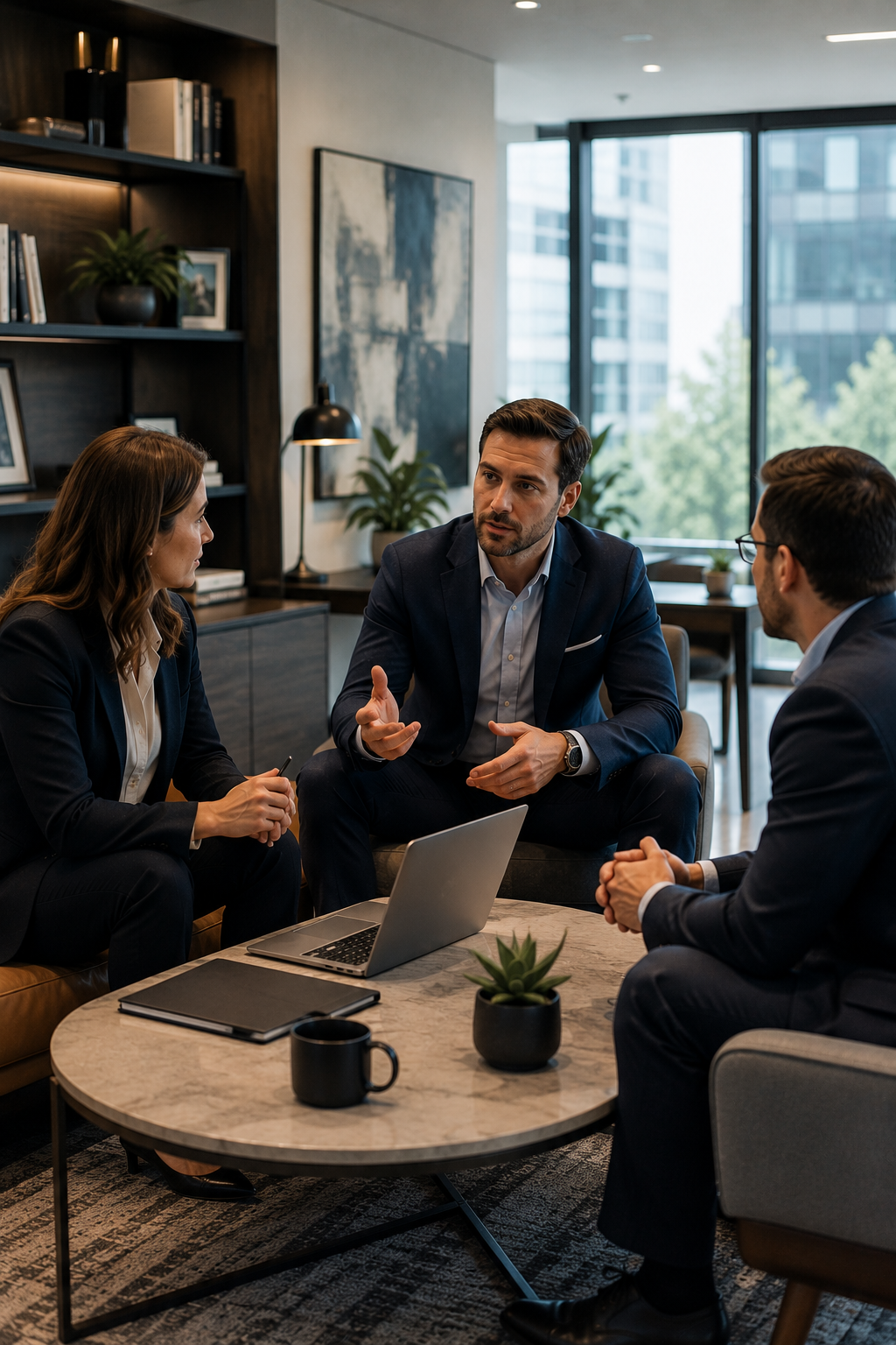 Casual business discussion in modern office