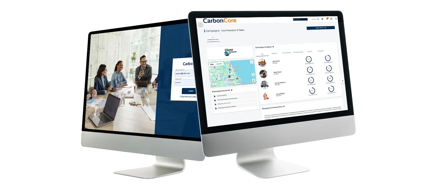 CarbonCore platform dashboard with candidate list